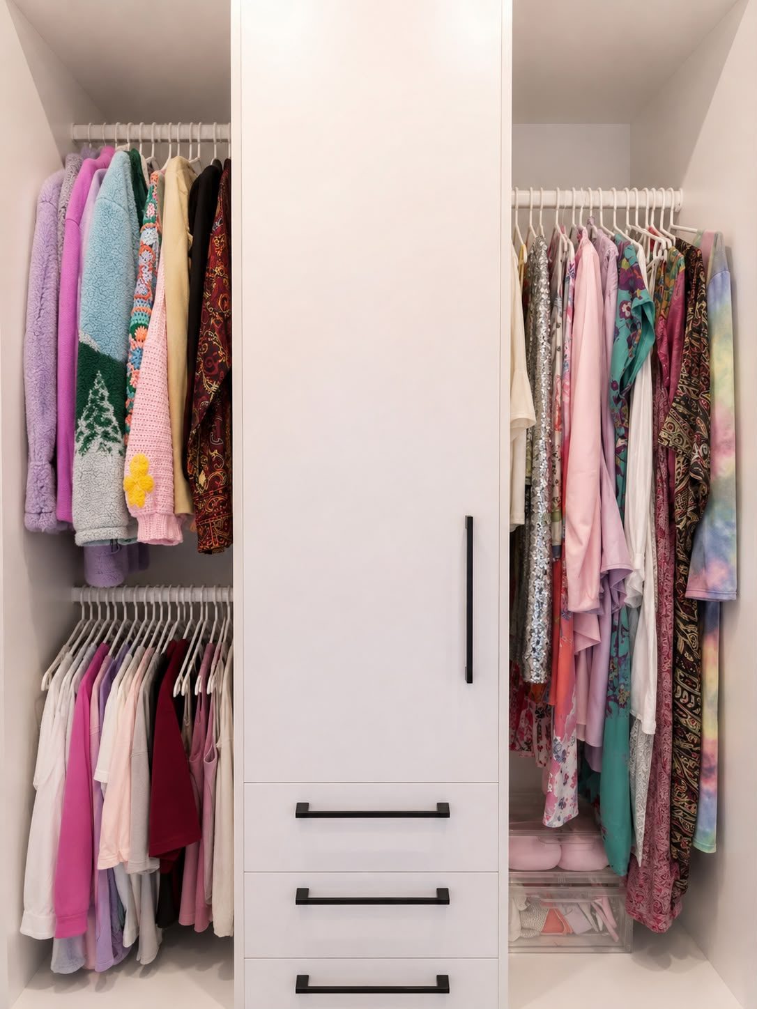 A colourful, organised closet